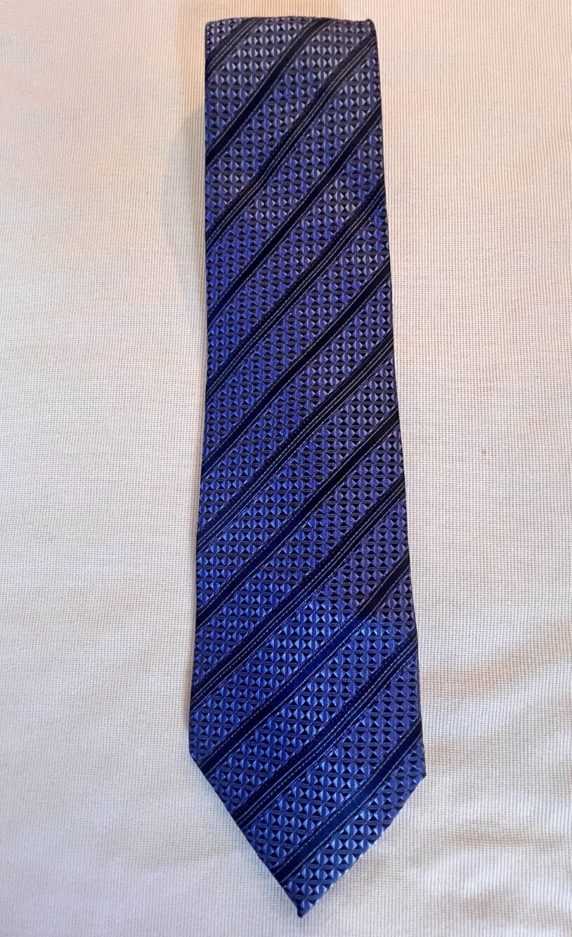 Paolo Davide Woven Neck Tie Mens Blue Black Geometric Diagonal Striped Hand Made